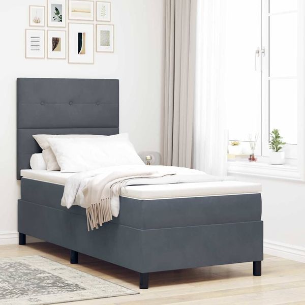 vidaXL Boxspringbett mit Matratze Dunkelgrau 90 x 200 cm Samt 3339807