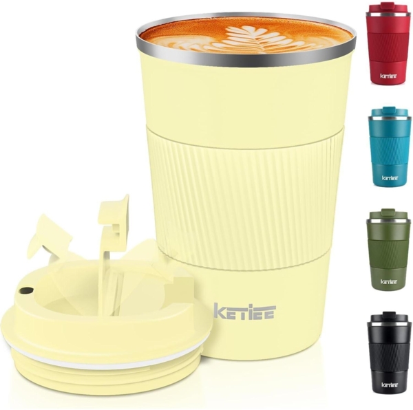 KETIEE 380ml Thermobecher Kaffee-to-go, Reisebecher, Milchgelb