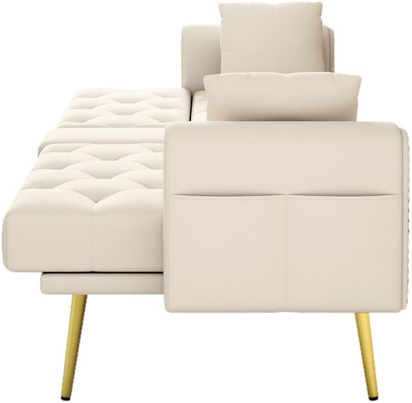 Schlafsofa mit 3-fach verstellbarer Rückenlehne und Getränkehalter, Velours, 175x80x73,5 cm, Beige Bild 9