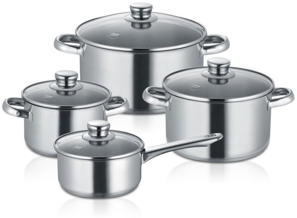 Berndes New Roma Kochtopfset 4-tlg, Töpfe, Stieltopf, Edelstahl, Silber, 059030