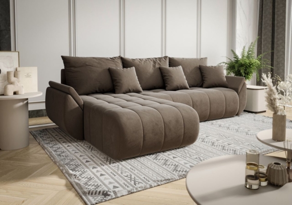 Ecksofa Schlafsofa AKITA Stoff Monolith Braun Ottomane Links