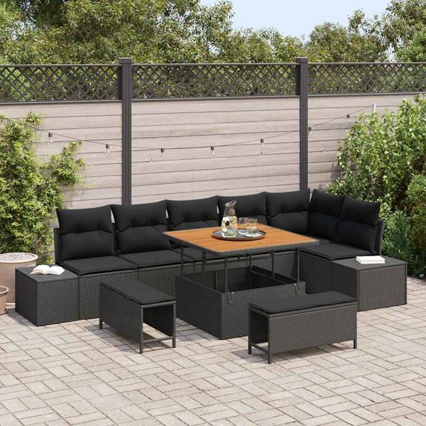 vidaXL Gartensofa-set mit Kissen 9 pcs Schwarz Poly-Rattan 3362794
