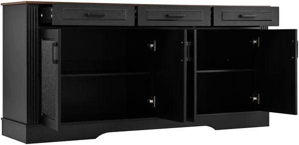 Merax Wohnzimmerschrank, Sideboard, 3D-vertikale Streifen, 3 Schubladen, 4Türen, Korpus aus MDF, Schwarz Bild 9