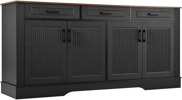 Merax Wohnzimmerschrank, Sideboard, 3D-vertikale Streifen, 3 Schubladen, 4Türen, Korpus aus MDF, Schwarz Bild 8