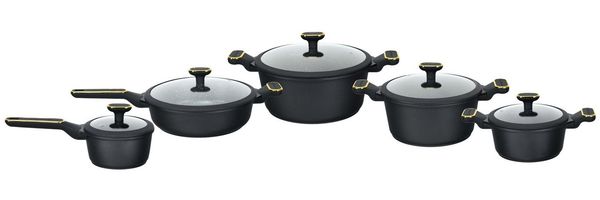 Edenberg Topf-Set 10 tlg Schwarzes Topfset, Matt, Pfanne, Kasserollen, Glasdeckel, Aluminium, Keramik (Entdecken Sie Kochkomfort auf höchstem Niveau – mit diesem stilvollen und vielseitigen Topfset wird jedes Gericht zum Genuss!, 10-tlg, Zeitloses Desi...