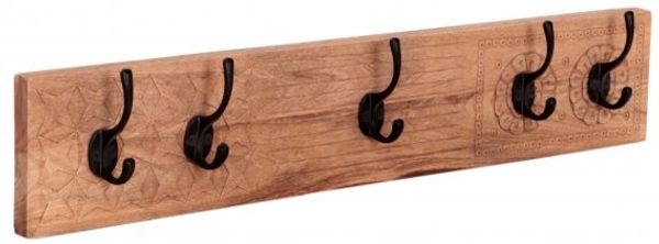 Wandgarderobe Manu mit 5 Haken 80x15x2,5 aus indischem Mango-Massivholz