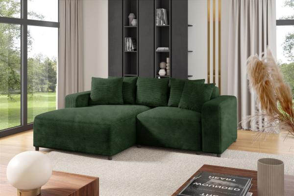 Ecksofa Designersofa Sofa MEGAN XS in Stoff Poso Dunkelgrün Ottomane Links