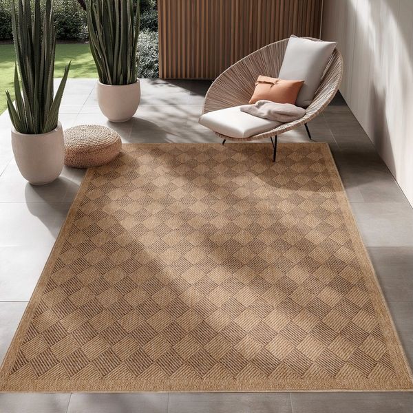 SIMPEX24 Outdoorteppich Vintage Design, Läufer, Höhe: 5 mm, Outdoor Teppich Vintage Design Natur Optik für Küche Balkon Terrasse