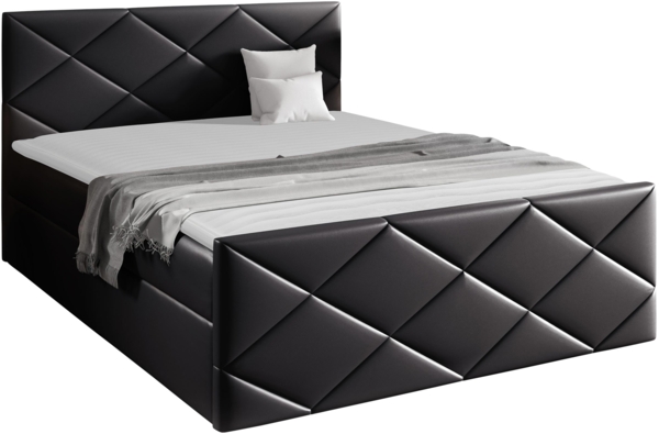 Mirjan24 Boxspringbett Alpiry, Schwarz, 140 x 200 cm, Kunstleder