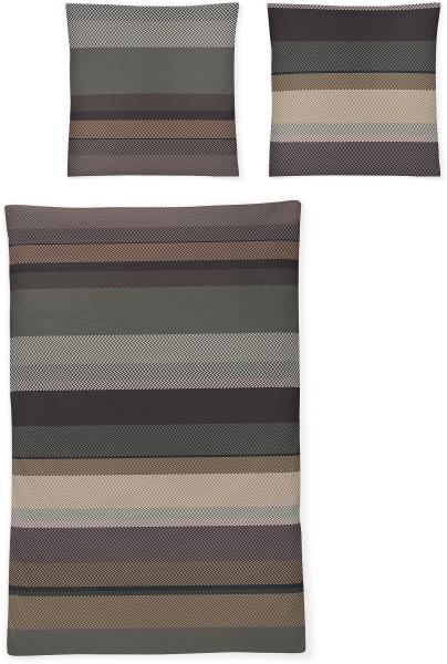 Irisette Sky Mako-Satin Bettwäsche 155x220 Streifen grün beige aubergine 8424-90