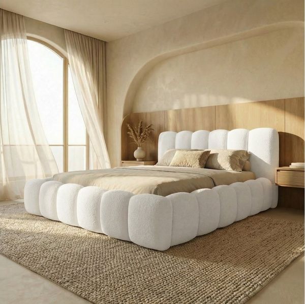 yourhouse24 Polsterbett Dallas Slim, mit Stauraum, Bouclé, Gepolstertes Kopfteil