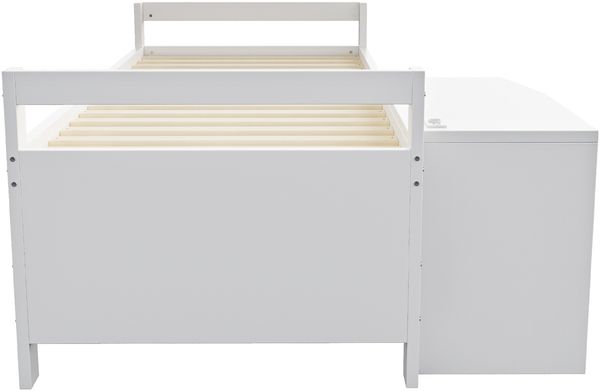 Kinderbett 90×200 cm, mit Staufächern Schreibtisch mit Steckdosen nach europäischer Norm Einzelbett Holzbett Weiß Bild 10