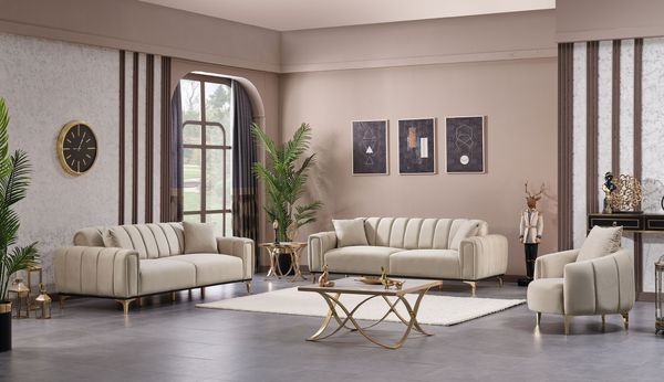 Sitzgruppe/Sofa Set - Wohnzimmergarnitur "Evora" 3+3+1-Beige