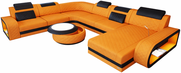 Wohnlandschaft Berlin XXL Stoffbezug - Mikrofaserstoff - Apricot-Schwarz - Rechts