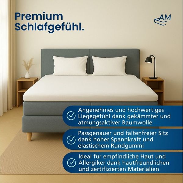 AM Qualitätsmatratzen Spannbettlaken Baumwolle in weiß, Bettlaken für Topper, Made in Germany, Baumwolle, Gummizug: rundum, (1 Stück), 90x200x12
