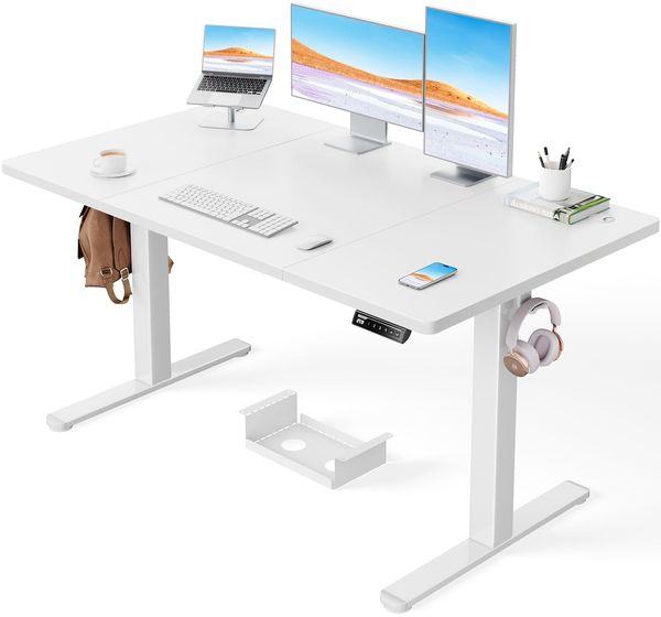 ErGear Höhenverstellbarer Schreibtisch-140x80 cm,100 KG Tragkraft Elektrischer Schreibtisch mit Fortgeschrittenem Bürstenlosem Motor, Leise Funktion, Robuster Metallrahmen, Vierteilige Tischplatte