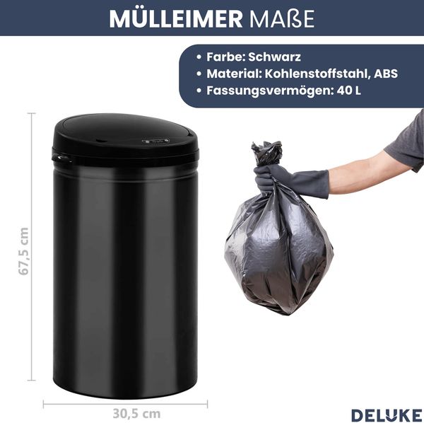 Sensor Mülleimer Küche 40L Schwarz - Automatik Bewegungssensor Klemmring | Smarter Abfalleimer mit Deckel Müllbehälter Kücheneimer Bild 3