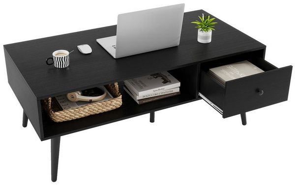 COSTWAY Couchtisch, mit Schublade, Stauraum, Sofatisch Holz 109x55x39,5cm Schwarz