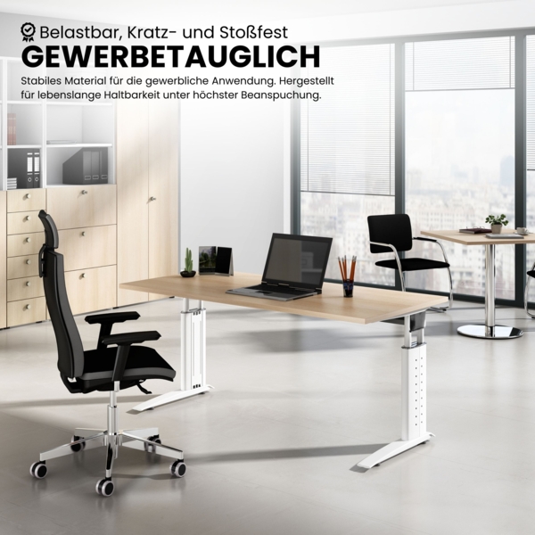 bümö höhenverstellbarer Eckschreibtisch U-Serie 200x120 cm in Ahorn, Gestell in Silber - Schreibtisch L Form, großer Tisch für's Büro, Computertisch höhenverstellbar, US-82-3-S Bild 7