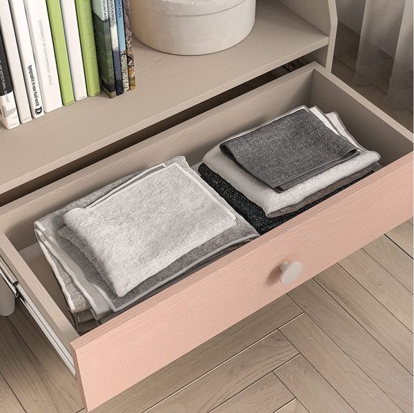 Lomadox Bücherregal MODICA-131, in sandbeige mit rosa, fühlbare Struktur, offen, Softclose-Schublade