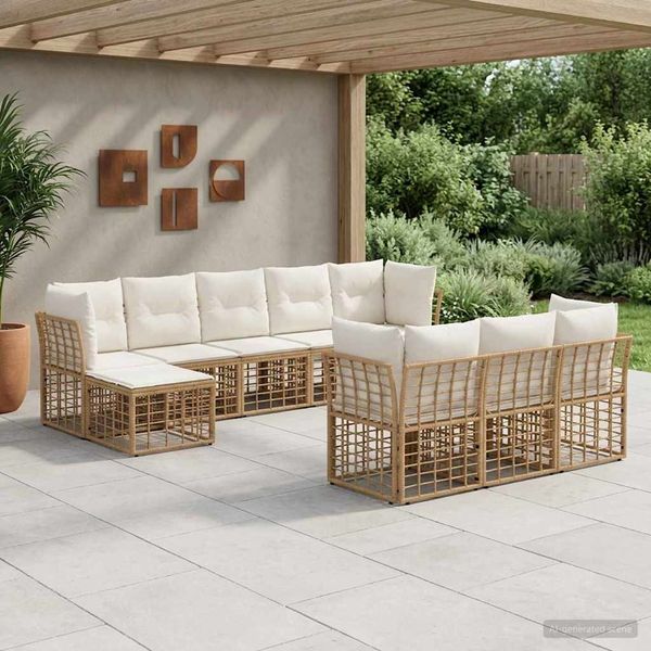 vidaXL Outdoor-Sofagarnitur Natürlich und Cremweiß Polyester 3437570