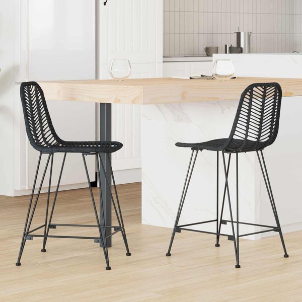 vidaXL Barstuhl 2 pcs Schwarz 44,5 x 54,5 x 97,5 cm Rattan und Eisen 42011548