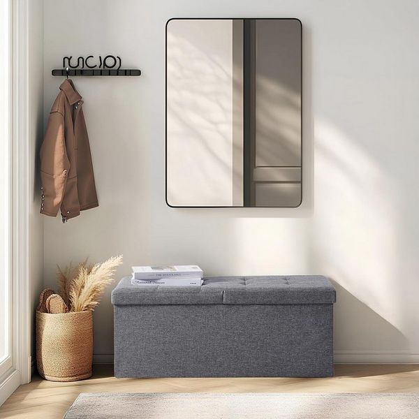 Zedelmaier Sitzbank 76cm mit Stauraum, Sitztruhe,faltbar Aufbewahrungsbox,Fußbank (ZD76-QS), Aus MDF-Platte und Lenien. Faltbar, Truhenbank