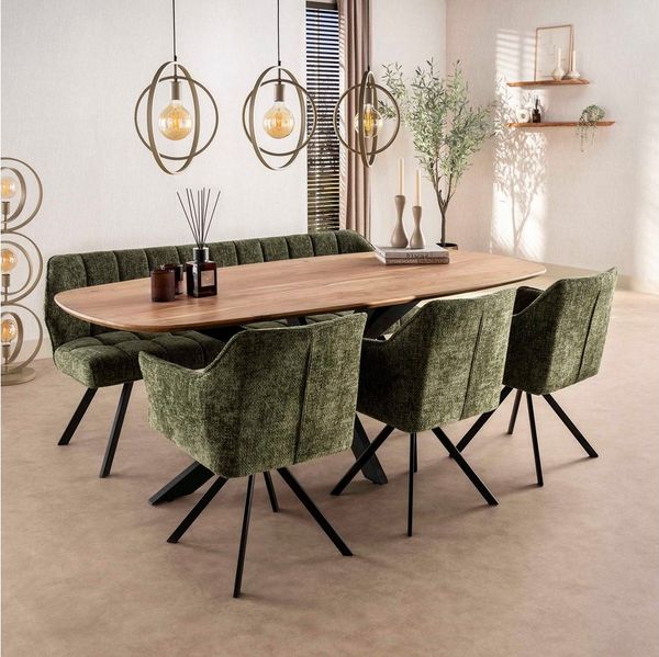 Maison ESTO Essbank Küchenbank RINO Esstischbank 180 cm grün weiches Chenille, frei im Raum stellbar - mit Rückenlehne