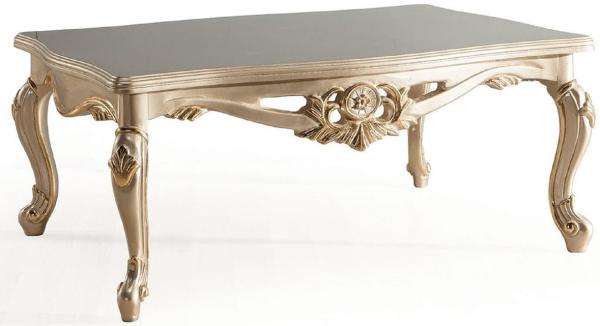 Casa Padrino Luxus Barock Couchtisch Silber / Gold - Prunkvoller Massivholz Wohnzimmertisch im Barockstil - Prunkvolle Barock Wohnzimmer Möbel