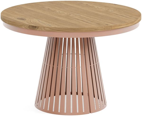 MEBLINI Esstisch Rund Ausziehbar aus Metall - 120-196x76 cm - CONEY - Lancelot Eiche/Kupferfarbe - Loft - Esszimmertisch Modern - Küchentisch - Ausziehtisch - Round Dining Table
