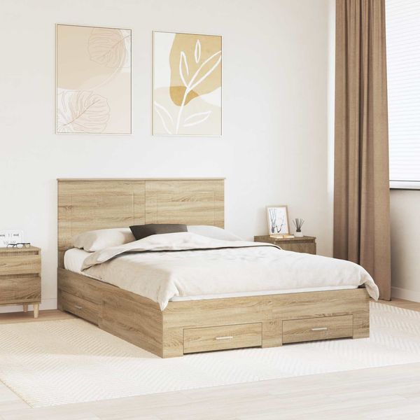 vidaXL Bettrahmen mit Kopfteil Sonoma-Eiche 150 x 200 cm Holzwerkstoff 3409635