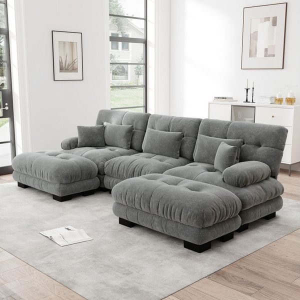 BBWL Sofa Tiefensitz Schlafsofa, luxuriöses Designer Sofa für Wohnzimmer, Modulares Ecksofa Chenille U-Form Cloud Couch mit Ottoman