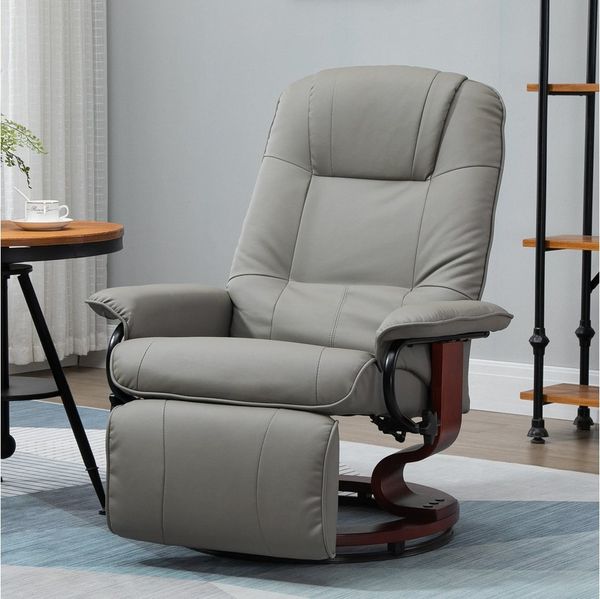 HOMCOM Relaxsessel Drehbar Fernsehsessel mit Liegefunktion, TV Sessel mit Holzbeine (Liegesessel, 1-St, Fernsehsessel), für Wohnzimmer, Büro, Grau