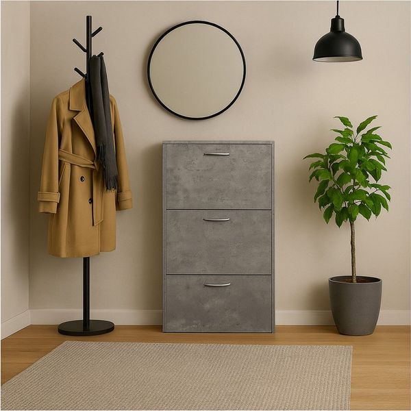 HTI-Living Schuhkipper Schuhschrank Thekla Beton (Stück, 1 St, 1 Schuhschrank), Schuhkipper mit 3 Fächern
