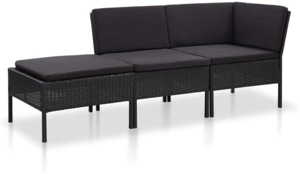 vidaXL 3-tlg. Garten-Lounge-Set mit Auflagen Poly Rattan Schwarz 48961