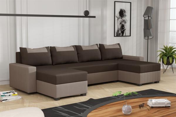 Wohnlandschaft Schlafsofa Sofa HEDVIG Stoff Manila Hellbraun- Dunkelbraun