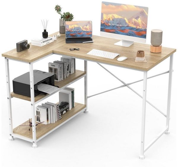 HOMALL Eckschreibtisch 100/120L Form mit Ablagefächern, 2 Tier DIY Lagerregalen Computertisch, Schreibtisch,PC Tisch,Heimbüro