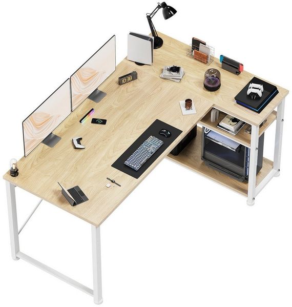 HOMALL Eckschreibtisch 100/120L Form mit Ablagefächern, 2 Tier DIY Lagerregalen Computertisch (L-formiger Schreibtischumit Regal,100/120/140/160cm,Geeignet fur Burotisch, Arbeitszimmer, Schlafzimmer), Schreibtisch,PC Tisch,Heimbüro