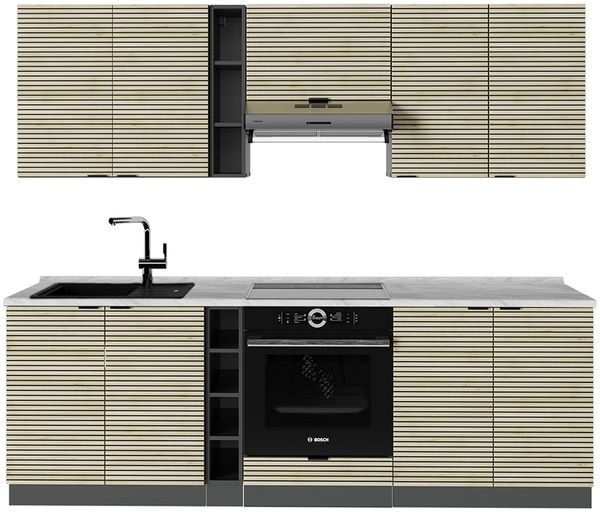 Küchenzeile Fame-Line Eiche Paneel/Anthrazit 235 cm , AP Marmor Vicco
