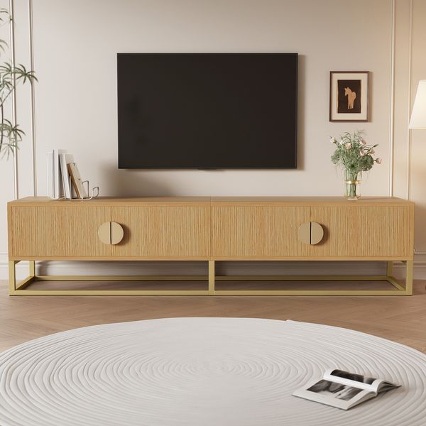 Merax 180 cm TV-Schrank mit Holzmaserung – 4 Türen, halbrunde Griffe