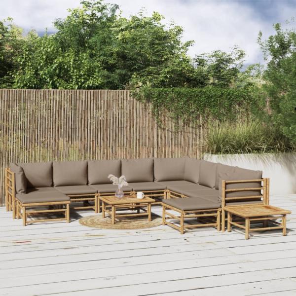 vidaXL 12-tlg. Garten-Lounge-Set mit Kissen Taupe Bambus 3155131