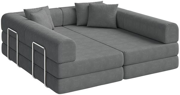 skølm 'Lofn' Modulares Sofa 4 Sitzer, 300x200 cm, Vollschaumcouch mit Metallgestell, Cord dunkelgrau, Schlafsofa vakuumverpackt, kein Aufbau erforderlich Bild 12