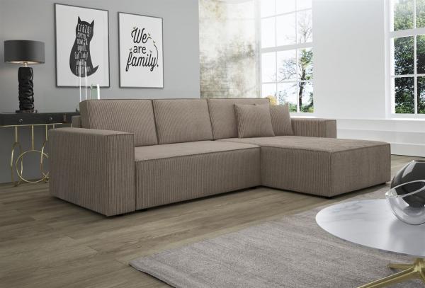 Ecksofa Schlafsofa Sofa CONOR PREMIUM Stoff Poso Dunkelbeige Ottomane Rechts