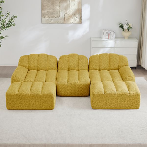 Ecksofa modular in Gelb mit tiefer Sitzfläche und Granulierter-Fleece-Bezug,79 x 228 x 165 cm