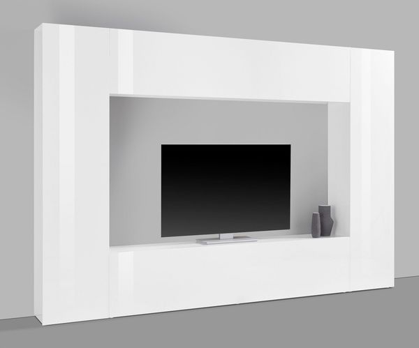 Wohnwand >Benevent< (4-teilig) in Weiß Hochglanz - 260x180x30 (BxHxT)