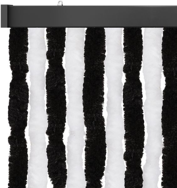 Flauschvorhang 90x220cm, perfekter Insekten- und Sichtschutz für Ihre Balkon- und Terrassentür, viele Farben Unistreifen schwarz - weiß