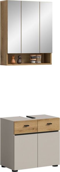 welltime Badmöbel-Set VANN, 2-teilige moderne Badkombination, (2-St, 1x Waschbeckenunterschrank, 1x Spiegelschrank), Bad-Kombination, Bad-Möbel, Badezimmer, Kombination, Kombi, Bad-Set