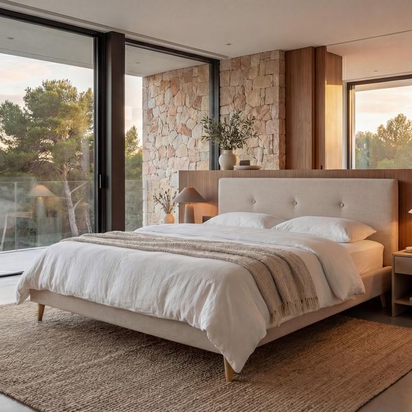Polsterbett HWC-J98, Bett Doppelbett Bettgestell mit Lattenrost, Massivholz ~ 180x200cm creme-beige