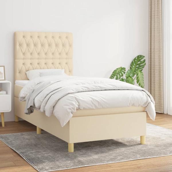 vidaXL Boxspringbett mit Matratze Creme 90x200 cm Stoff, Härtegrad: H2 [3142550]