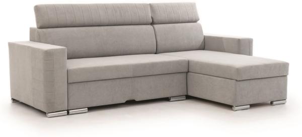 Ecksofa Schlafsofa Sofa CANTON in Stoff Camelia Hellgrau Ottomane Rechts